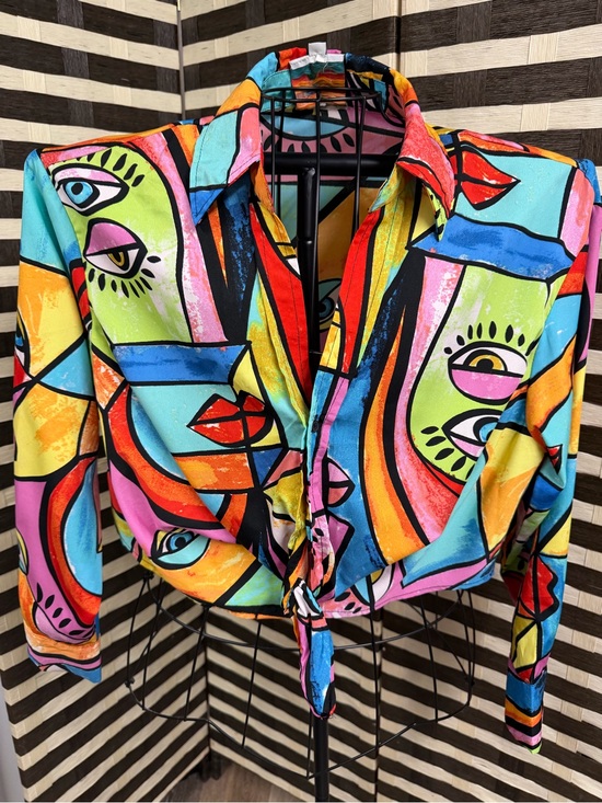 Tops - Anthropology Live 4 Truth Womens Large Cropped Tropical Blouse Bohemian Abstract